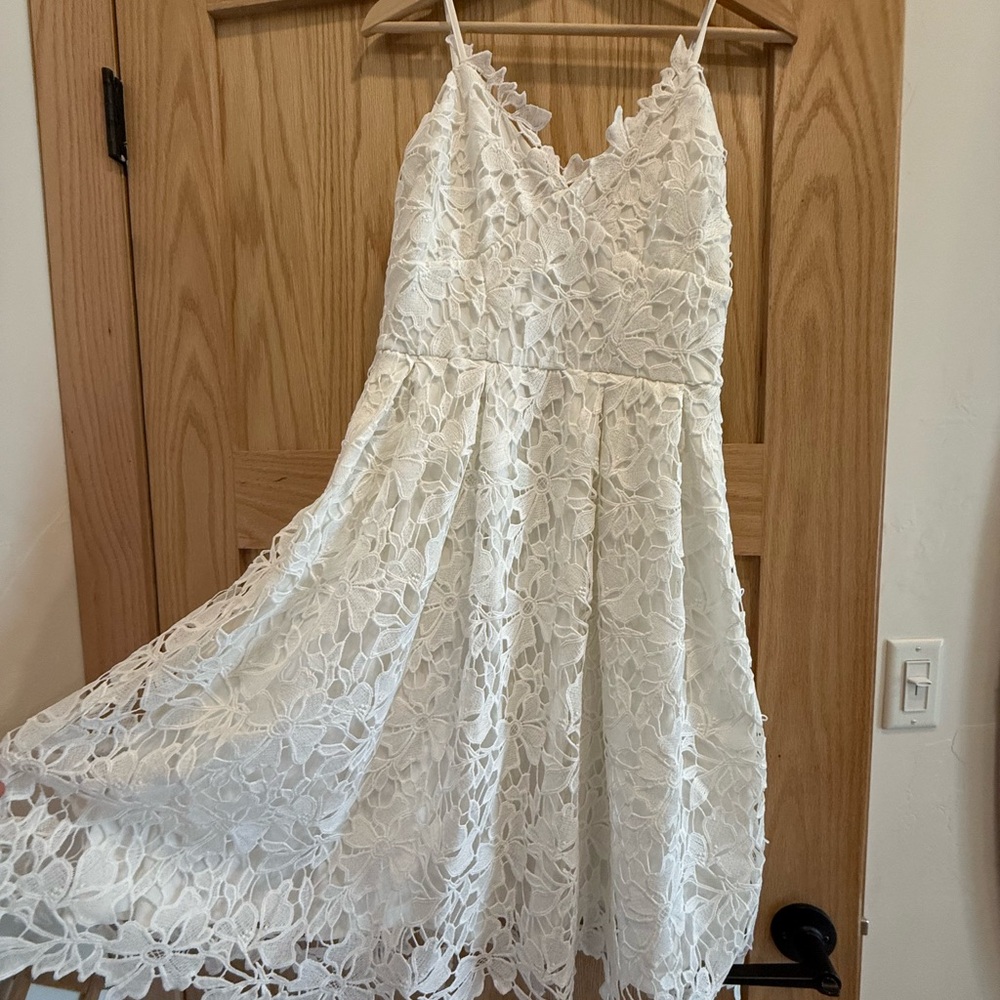 love...ady Floral Lace Mini Dress in White